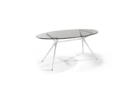 Tavolo ovale Metro con piano in vetro temperato e base in acciaio verniciato bianco di Julia Arredo Cuoio