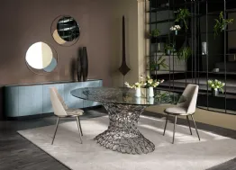 Tavolo in vetro, basamento composto da cerchietti in ferro pieno Mondrian Art Form di Cantori