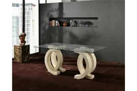 Tavolo di design fisso in vetro e pietra fossile Olimpia di Stones