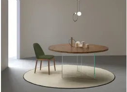 Tavolo Smart Rotondo con piano in legno e base in vetro trasparente di Devina Nais
