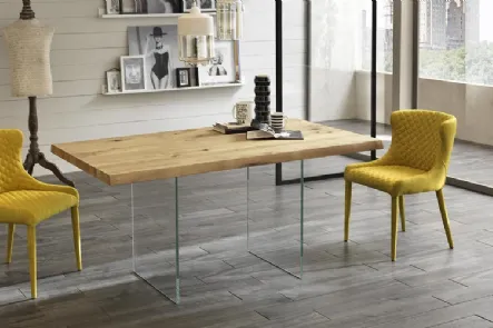 Tavolo allungabile con top in legno di pioppo e gambe in vetro temprato extratrasparente Snooker di Stones