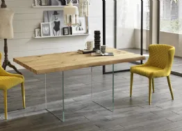 Tavolo allungabile con top in legno di pioppo e gambe in vetro temprato extratrasparente Snooker di Stones