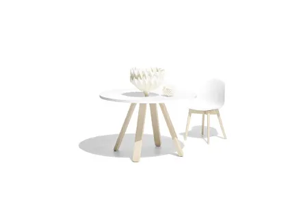 Tavolo rotondo in laminato bianco e base in legno di faggio sbiancato Stecco di Connubia