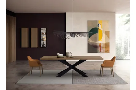 Tavolo Dakota con piano in Rovere massello e base in ferro di Devina Nais