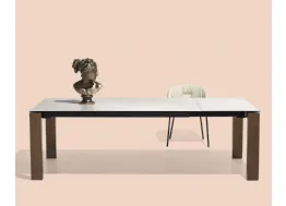 Tavolo moderno allungabile su gambe di legno e piano in vetro SIGMA Connubia CB4069 R 160