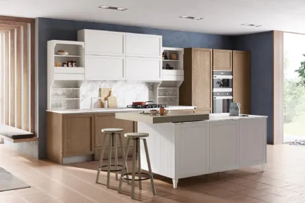 Cucina Classica con isola Contempo in Frassino Bianco e Terra di Creo