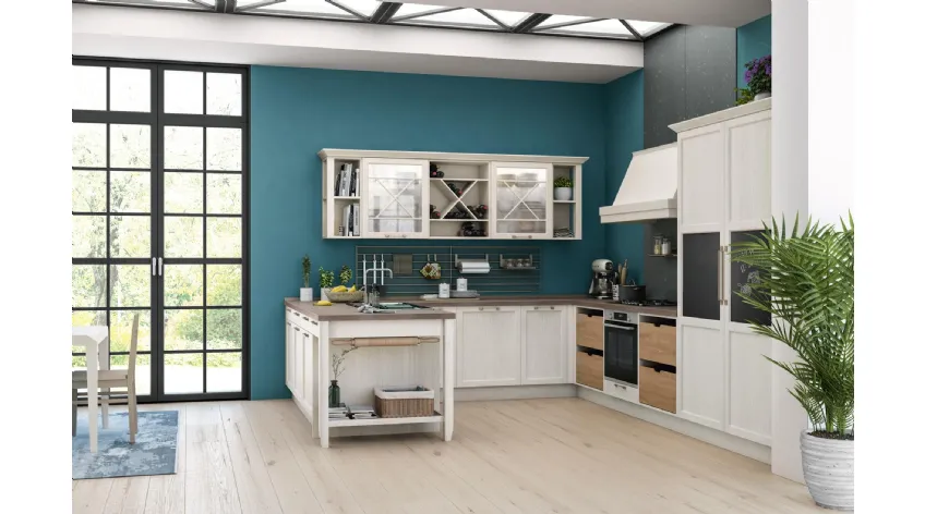 Cucina Classica angolare Contempo in Frassino laccato Bianco di Creo
