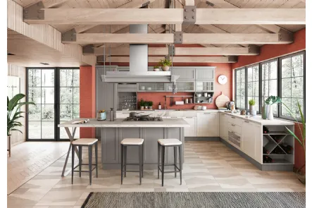 Cucina Classica Contempo in laccato Bianco Lucido e Frassino Grigio Argilla di Creo