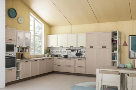 Cucina Classica angolare Contempo in laccato opaco Platino e Frassino Bianco di Creo