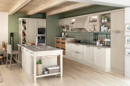 Cucina Classica con isola Contempo in Frassino laccato Bianco e Tortora di Creo