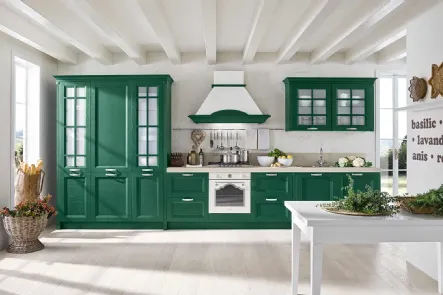 Cucina Classica lineare Country 01 in legno laccato a poro aperto finitura Verde Bosco di GM Cucine