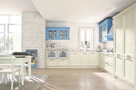 Cucina Classica angolare Country Decapè 01 finitura Magnolia e Azzurro di GM Cucine