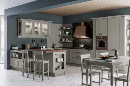 Cucina Classica angolare con penisola Aurea in Frassino laccato Grigio Reale di Creo
