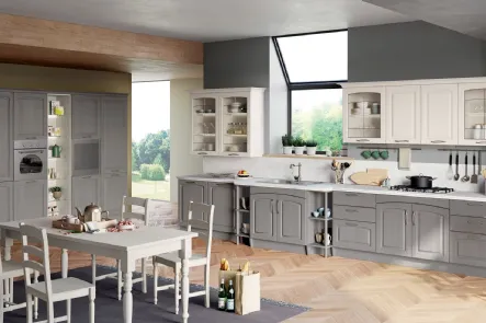 Cucina Moderna lineare Grace in Frassino Grigio Reale e frassino Bianco Camelia di Creo