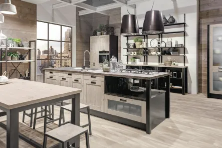 Cucina Classica Kyra Telaio finitura Abete Nordico Bianco con isola di Creo
