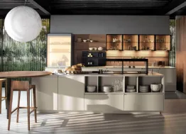 Cucina Design lineare Antis Project 3 in laccato super matt Fango e materico Noce Canaletto di Euromobil