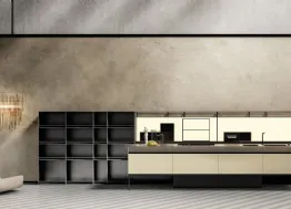 Cucina Design lineare Sei Project 4 in HPL finitura sabbia con top in Fenix bronzo di Euromobil