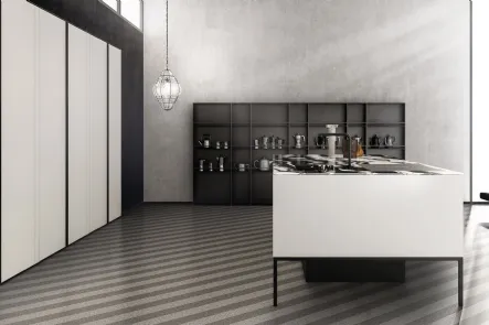 Cucina Design lineare Sei Project 7 in  laminato Fenix Bianco con top in pietra naturale granito di Euromobil