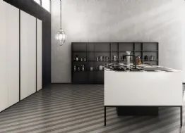 Cucina Design lineare Sei Project 7 in  laminato Fenix Bianco con top in pietra naturale granito di Euromobil