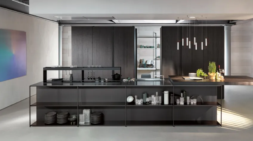 Cucina Design lineare Telero Project 5 in vetro dekor e metallo di Euromobil