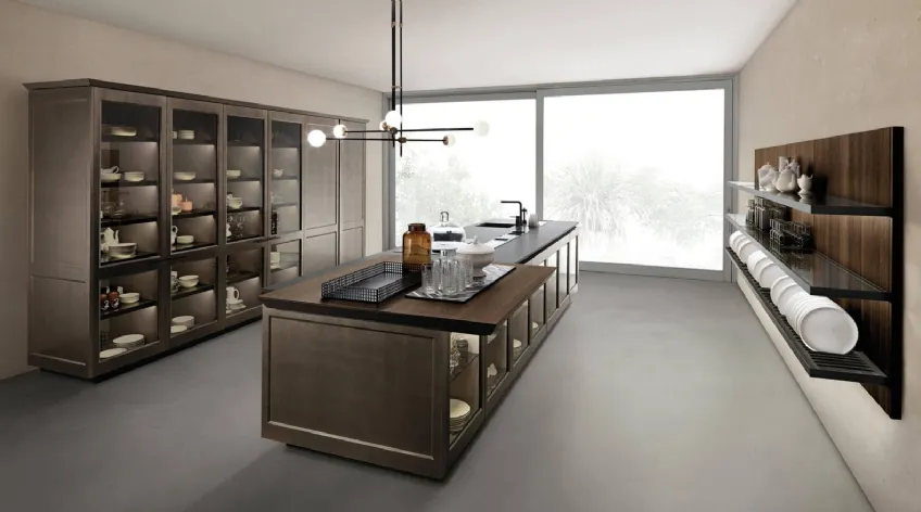 Cucina Design Filò Project 1 in laccato opaco ossidato e vetro di Euromobil