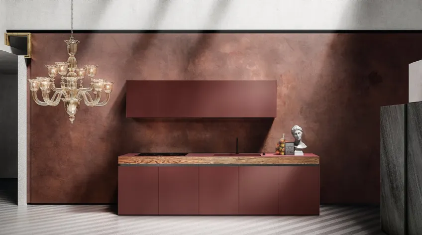 Cucina Design lineare Sei Project 6 in laminato Fenix con top in Olmo naturale di Euromobil