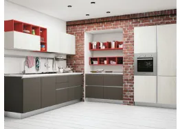 Cucina Moderna lineare Ank in laccato opaco Fango e melaminico Rovere Bianco di Creo