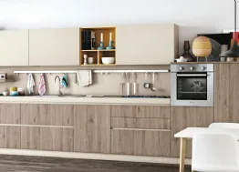 Cucina Moderna lineare Ank finitura Rovere Corteccia e laccato opaco Beige di Creo