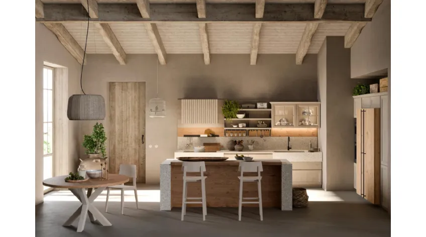 Cucina Moderna con isola in legno e Gres Porcellanato Atelier Cottage di Callesella