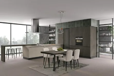 Cucina Moderna con penisola Clover 14 in Rovere e laccato opaco di Lube