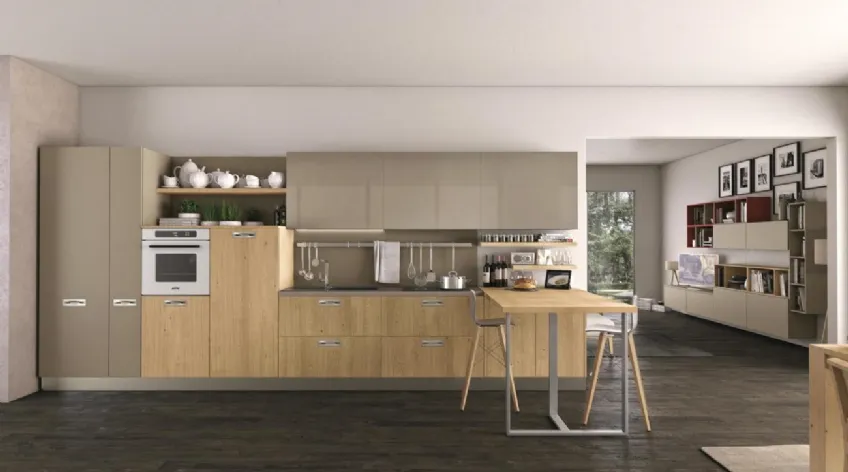 Cucina Moderna con penisola Clover 17 in Rovere e laccato lucido di Lube