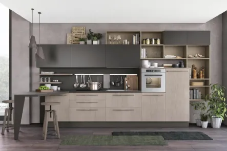 Cucina Moderna con penisola Clover 18 in Rovere e laccato di Lube