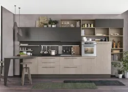 Cucina Moderna con penisola Clover 18 in Rovere e laccato di Lube