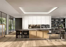 Cucina Moderna con isola Class 05 in legno finitura Rovere nodato e laccato Bianco calce di GM Cucine