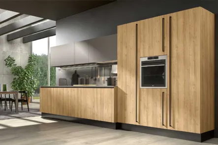Cucina Moderna lineare Class 06 in legno finitura Rovere nodato di GM Cucine