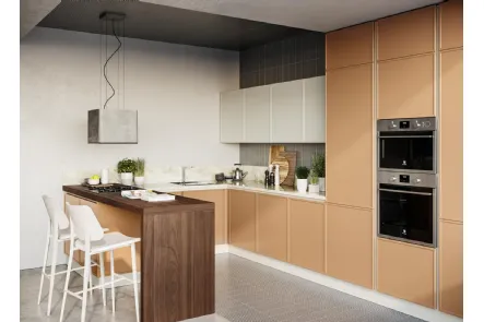 Cucina Moderna angolare con penisola Rewind in laccato opaco Cannella di Creo