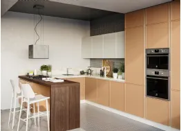 Cucina Moderna angolare con penisola Rewind in laccato opaco Cannella di Creo