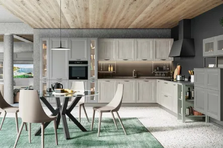 Cucina Moderna angolare Smart 01 Rovere Greige e Pet Luna Supermatt di Creo