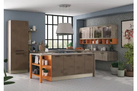 Cucina Moderna con isola Tablet finitura effetto cemento Bronzo di Creo