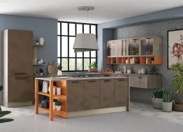 Cucina Moderna con isola Tablet finitura effetto cemento Bronzo di Creo