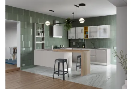 Cucina Moderna angolare con penisola Zoe in laccato opaco Grigio Seta di Creo