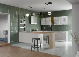 Cucina Moderna angolare con penisola Zoe in laccato opaco Grigio Seta di Creo