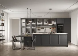 Cucina moderna in legno grigio lava e vetro fumè Flavour 04 Lube