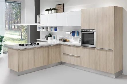 Cucina Moderna Gayla finitura Olmo Grigio e Laccato Bianco di Creo