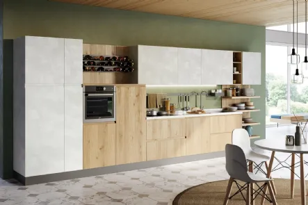 Cucina Moderna lineare Jey Feel in melaminico finitura Rovere Ortisei e Stone White di Creo