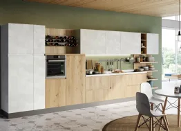 Cucina Moderna lineare Jey Feel in melaminico finitura Rovere Ortisei e Stone White di Creo