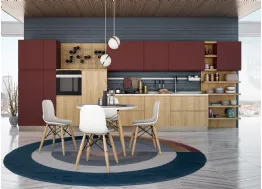Cucina Moderna lineare Jey Feel Rovere Ortisei e Rosso Cardinale di Creo