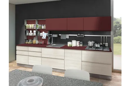 Cucina Moderna Jey Feel finitura Rovere Diamond e Rosso Cardinale Cardinale di Creo
