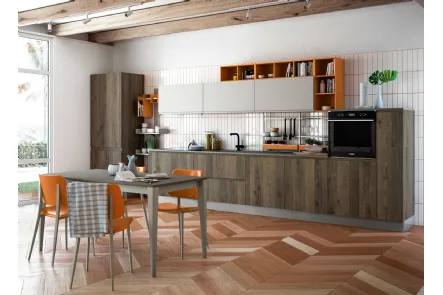 Cucina Moderna lineare Jey Feel finitura Rovere Tabià e Grigio Inox di Creo
