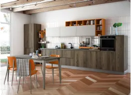 Cucina Moderna lineare Jey Feel finitura Rovere Tabià e Grigio Inox di Creo